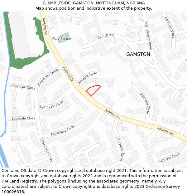 7, AMBLESIDE, GAMSTON, NOTTINGHAM, NG2 6NA: Location map and indicative extent of plot