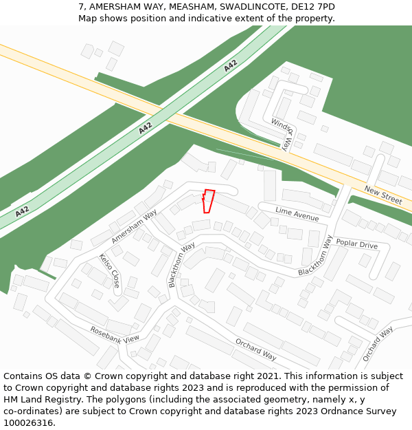 7, AMERSHAM WAY, MEASHAM, SWADLINCOTE, DE12 7PD: Location map and indicative extent of plot