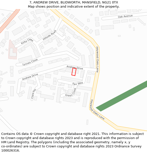 7, ANDREW DRIVE, BLIDWORTH, MANSFIELD, NG21 0TX: Location map and indicative extent of plot