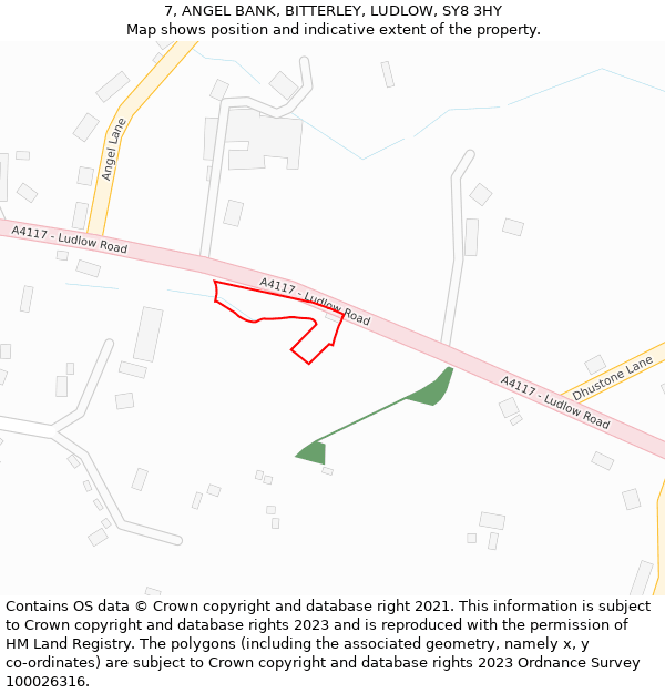 7, ANGEL BANK, BITTERLEY, LUDLOW, SY8 3HY: Location map and indicative extent of plot