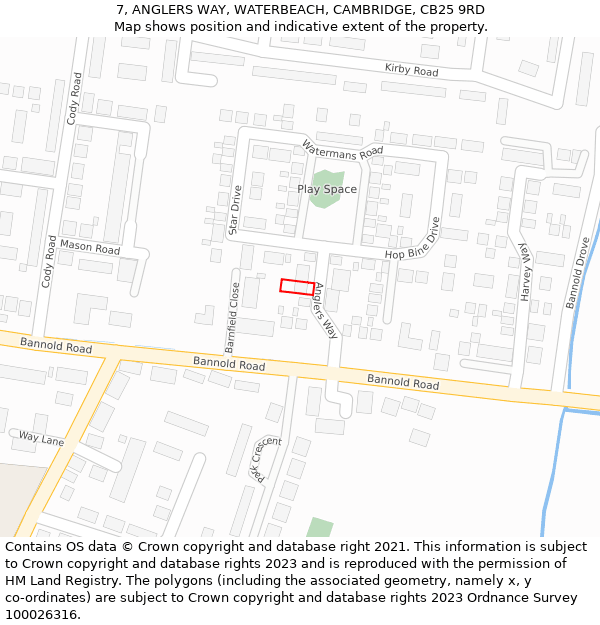 7, ANGLERS WAY, WATERBEACH, CAMBRIDGE, CB25 9RD: Location map and indicative extent of plot