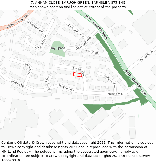 7, ANNAN CLOSE, BARUGH GREEN, BARNSLEY, S75 1NG: Location map and indicative extent of plot