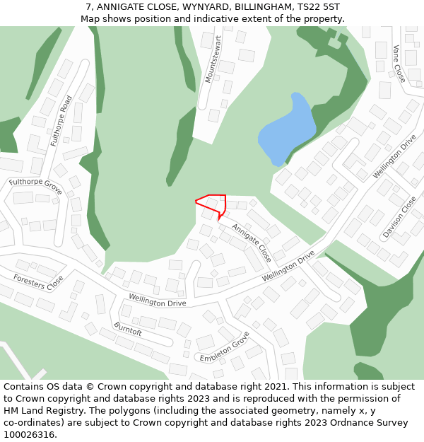 7, ANNIGATE CLOSE, WYNYARD, BILLINGHAM, TS22 5ST: Location map and indicative extent of plot