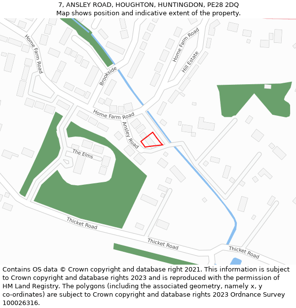 7, ANSLEY ROAD, HOUGHTON, HUNTINGDON, PE28 2DQ: Location map and indicative extent of plot