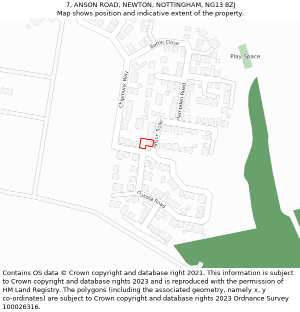 7, ANSON ROAD, NEWTON, NOTTINGHAM, NG13 8ZJ: Location map and indicative extent of plot