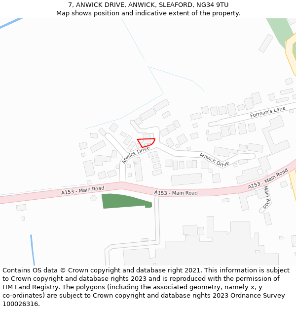 7, ANWICK DRIVE, ANWICK, SLEAFORD, NG34 9TU: Location map and indicative extent of plot