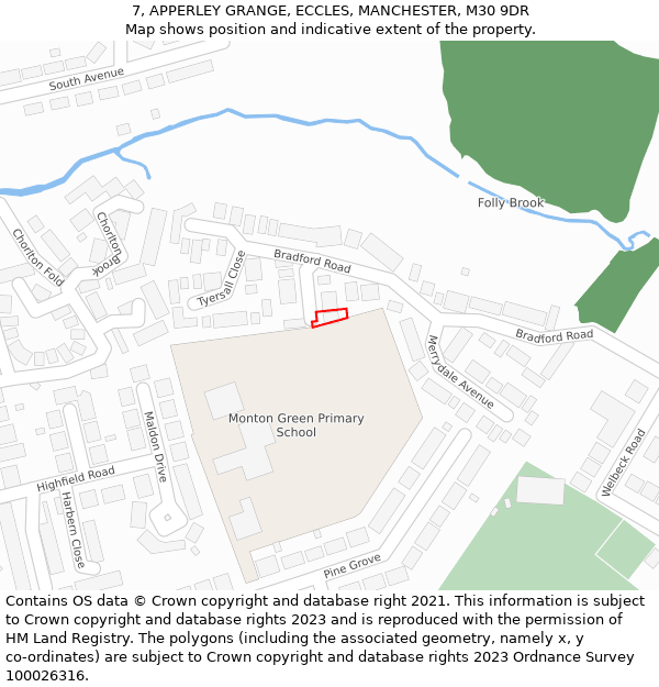 7, APPERLEY GRANGE, ECCLES, MANCHESTER, M30 9DR: Location map and indicative extent of plot