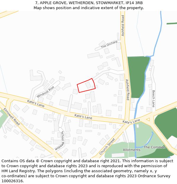 7, APPLE GROVE, WETHERDEN, STOWMARKET, IP14 3RB: Location map and indicative extent of plot