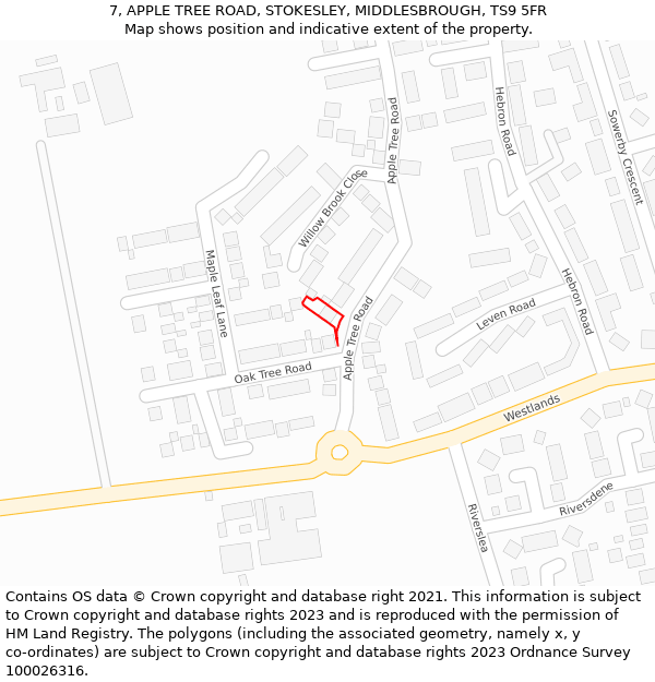 7, APPLE TREE ROAD, STOKESLEY, MIDDLESBROUGH, TS9 5FR: Location map and indicative extent of plot