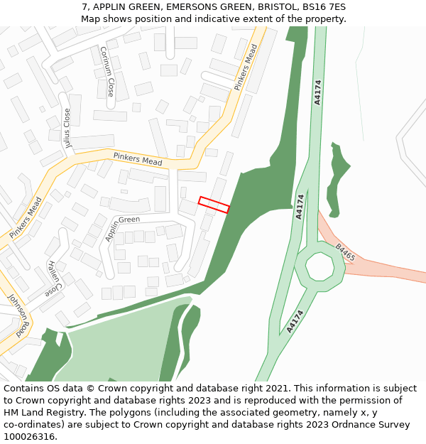 7, APPLIN GREEN, EMERSONS GREEN, BRISTOL, BS16 7ES: Location map and indicative extent of plot