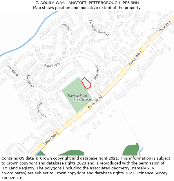 7, AQUILA WAY, LANGTOFT, PETERBOROUGH, PE6 9NN: Location map and indicative extent of plot