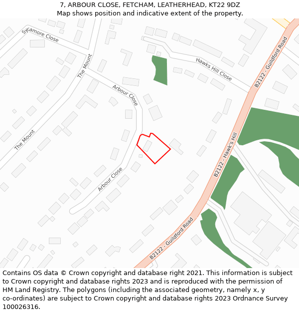 7, ARBOUR CLOSE, FETCHAM, LEATHERHEAD, KT22 9DZ: Location map and indicative extent of plot