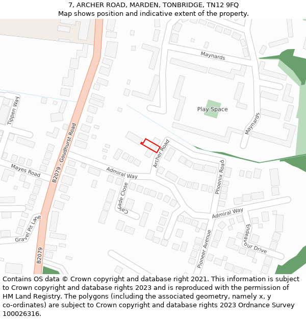 7, ARCHER ROAD, MARDEN, TONBRIDGE, TN12 9FQ: Location map and indicative extent of plot