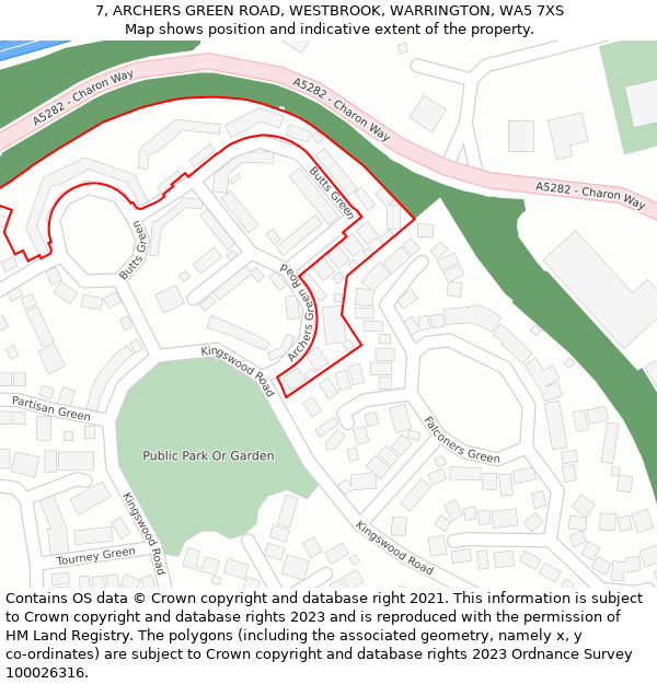 7, ARCHERS GREEN ROAD, WESTBROOK, WARRINGTON, WA5 7XS: Location map and indicative extent of plot