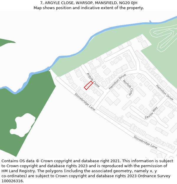 7, ARGYLE CLOSE, WARSOP, MANSFIELD, NG20 0JH: Location map and indicative extent of plot