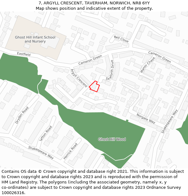 7, ARGYLL CRESCENT, TAVERHAM, NORWICH, NR8 6YY: Location map and indicative extent of plot