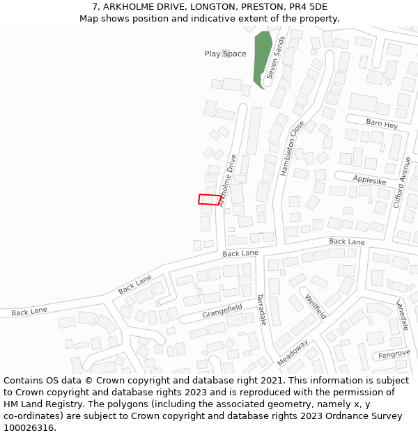 7, ARKHOLME DRIVE, LONGTON, PRESTON, PR4 5DE: Location map and indicative extent of plot