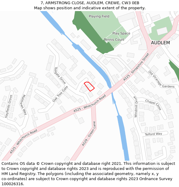 7, ARMSTRONG CLOSE, AUDLEM, CREWE, CW3 0EB: Location map and indicative extent of plot