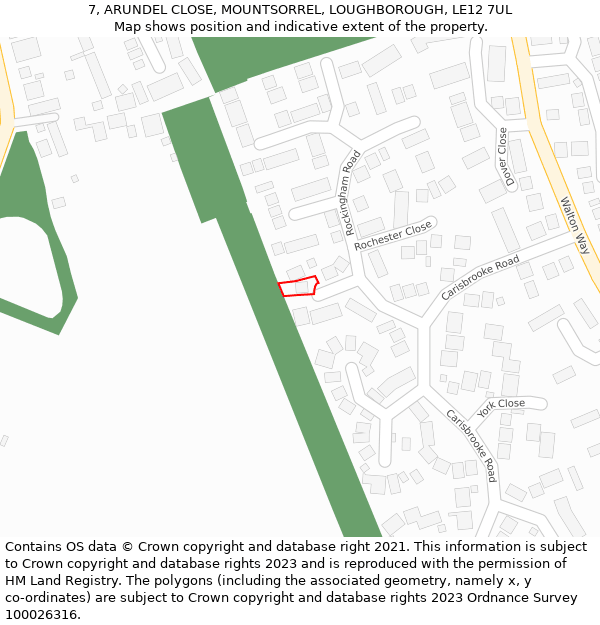 7, ARUNDEL CLOSE, MOUNTSORREL, LOUGHBOROUGH, LE12 7UL: Location map and indicative extent of plot