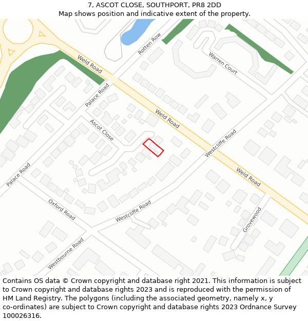 7, ASCOT CLOSE, SOUTHPORT, PR8 2DD: Location map and indicative extent of plot