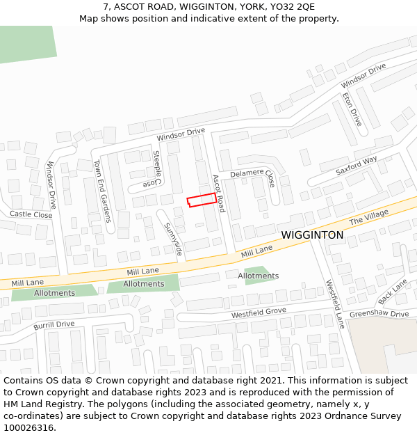 7, ASCOT ROAD, WIGGINTON, YORK, YO32 2QE: Location map and indicative extent of plot