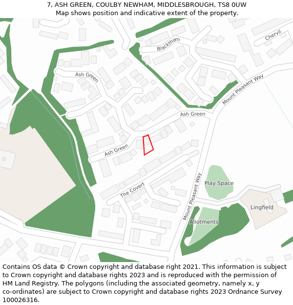 7, ASH GREEN, COULBY NEWHAM, MIDDLESBROUGH, TS8 0UW: Location map and indicative extent of plot