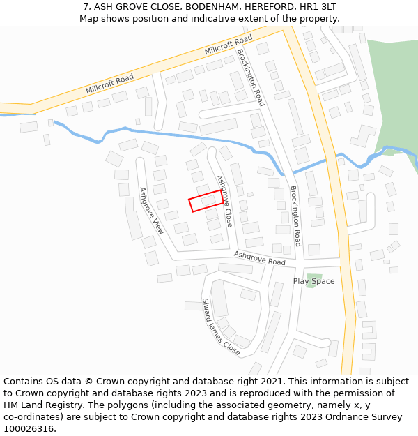 7, ASH GROVE CLOSE, BODENHAM, HEREFORD, HR1 3LT: Location map and indicative extent of plot