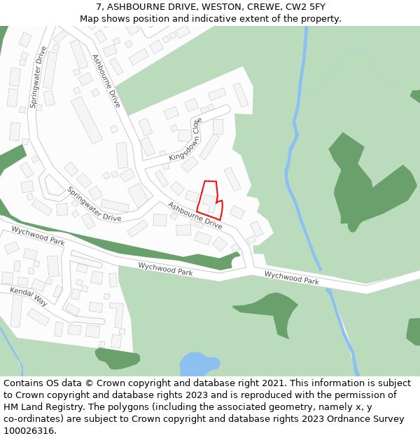 7, ASHBOURNE DRIVE, WESTON, CREWE, CW2 5FY: Location map and indicative extent of plot