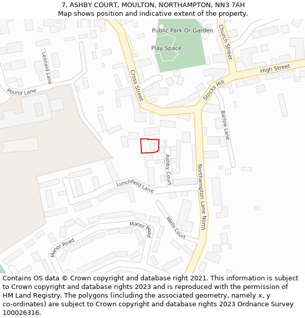 7, ASHBY COURT, MOULTON, NORTHAMPTON, NN3 7AH: Location map and indicative extent of plot