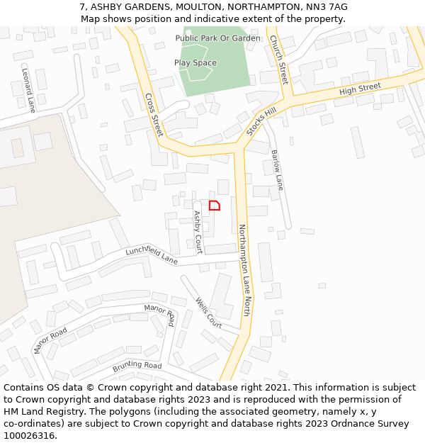 7, ASHBY GARDENS, MOULTON, NORTHAMPTON, NN3 7AG: Location map and indicative extent of plot