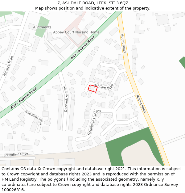 7, ASHDALE ROAD, LEEK, ST13 6QZ: Location map and indicative extent of plot