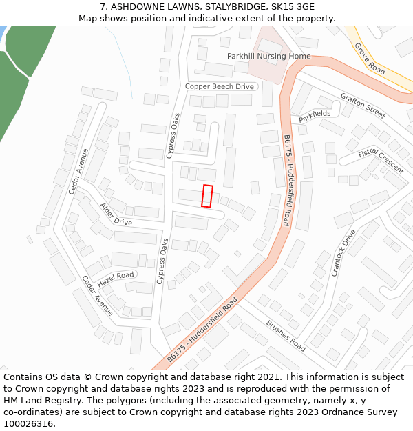 7, ASHDOWNE LAWNS, STALYBRIDGE, SK15 3GE: Location map and indicative extent of plot