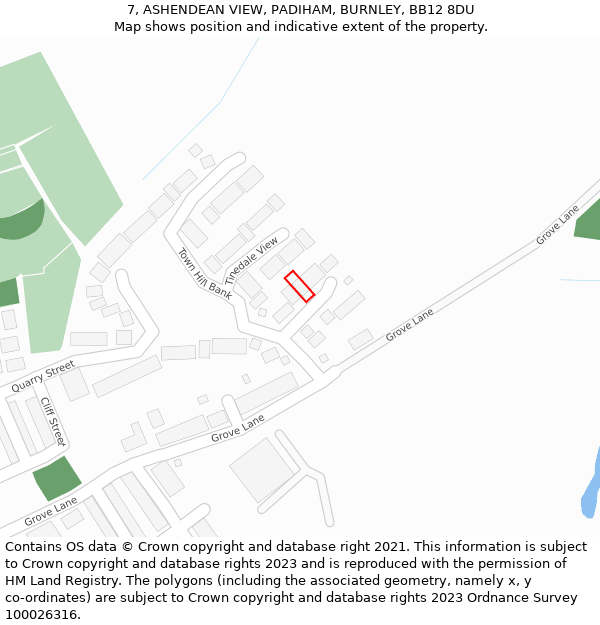 7, ASHENDEAN VIEW, PADIHAM, BURNLEY, BB12 8DU: Location map and indicative extent of plot