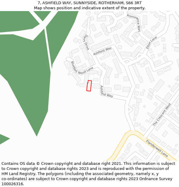 7, ASHFIELD WAY, SUNNYSIDE, ROTHERHAM, S66 3RT: Location map and indicative extent of plot