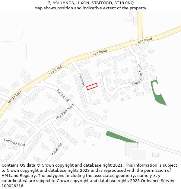 7, ASHLANDS, HIXON, STAFFORD, ST18 0NQ: Location map and indicative extent of plot