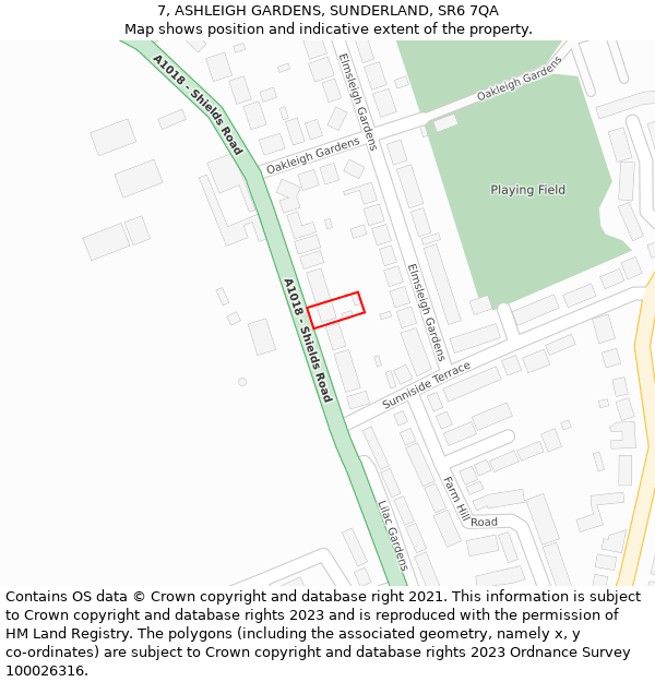 7, ASHLEIGH GARDENS, SUNDERLAND, SR6 7QA: Location map and indicative extent of plot