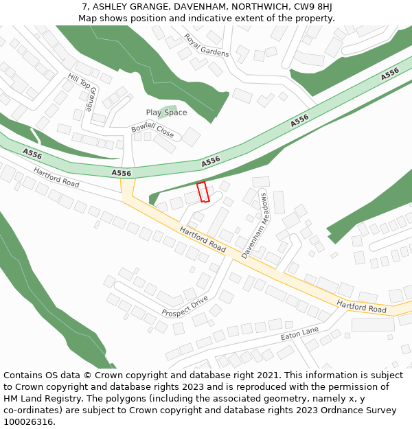 7, ASHLEY GRANGE, DAVENHAM, NORTHWICH, CW9 8HJ: Location map and indicative extent of plot