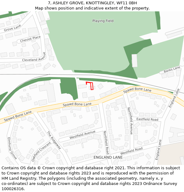 7, ASHLEY GROVE, KNOTTINGLEY, WF11 0BH: Location map and indicative extent of plot