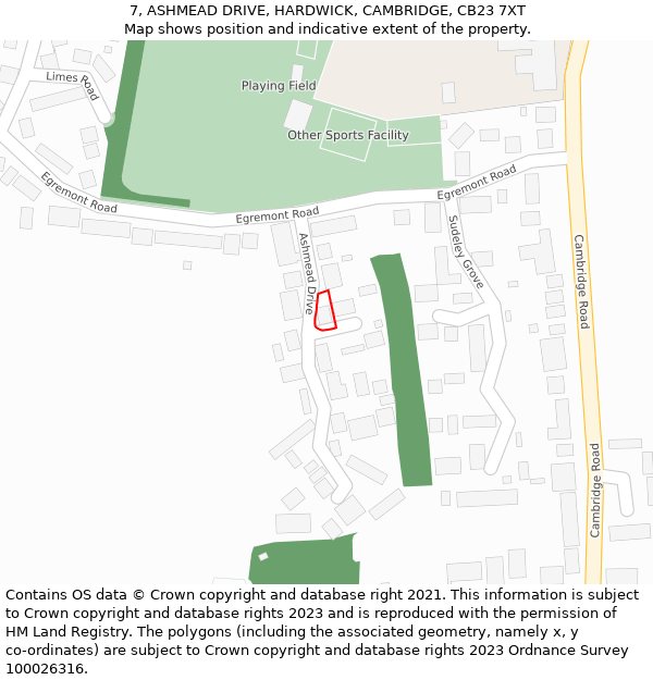 7, ASHMEAD DRIVE, HARDWICK, CAMBRIDGE, CB23 7XT: Location map and indicative extent of plot