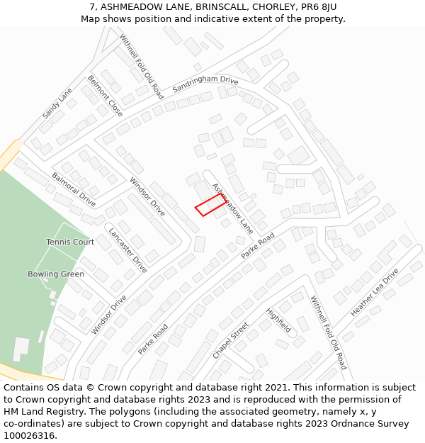 7, ASHMEADOW LANE, BRINSCALL, CHORLEY, PR6 8JU: Location map and indicative extent of plot