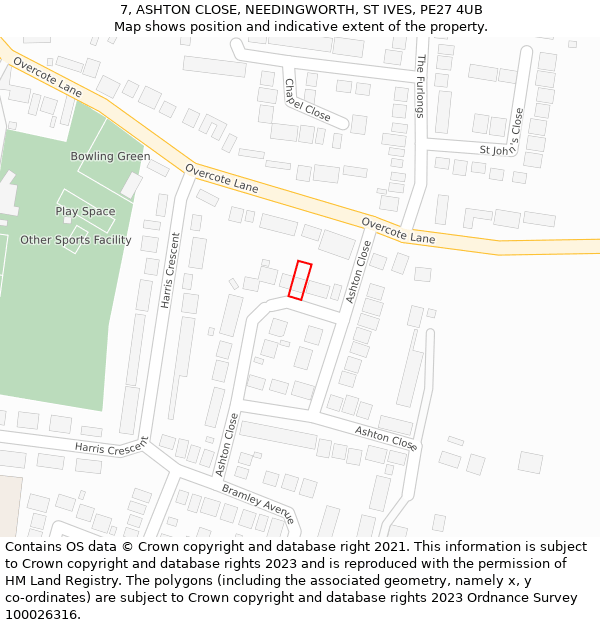 7, ASHTON CLOSE, NEEDINGWORTH, ST IVES, PE27 4UB: Location map and indicative extent of plot