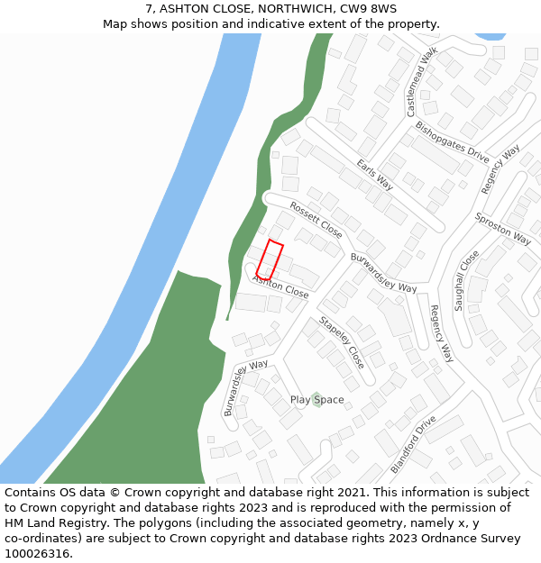 7, ASHTON CLOSE, NORTHWICH, CW9 8WS: Location map and indicative extent of plot