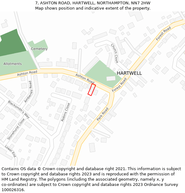 7, ASHTON ROAD, HARTWELL, NORTHAMPTON, NN7 2HW: Location map and indicative extent of plot