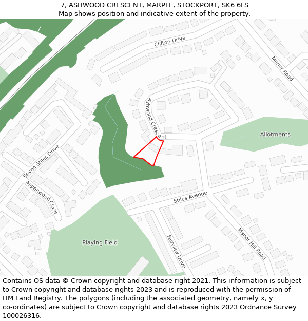 7, ASHWOOD CRESCENT, MARPLE, STOCKPORT, SK6 6LS: Location map and indicative extent of plot