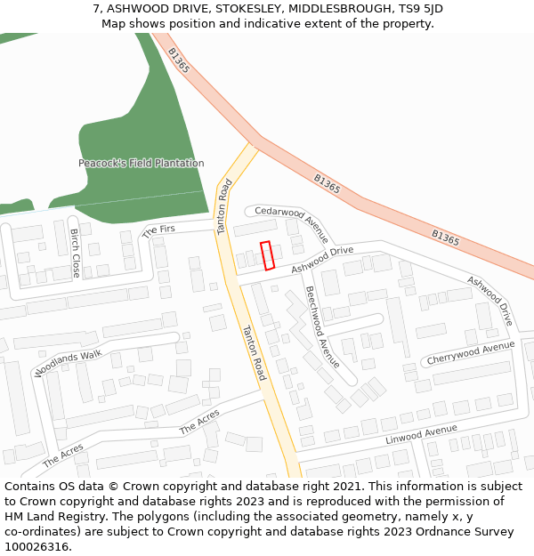 7, ASHWOOD DRIVE, STOKESLEY, MIDDLESBROUGH, TS9 5JD: Location map and indicative extent of plot