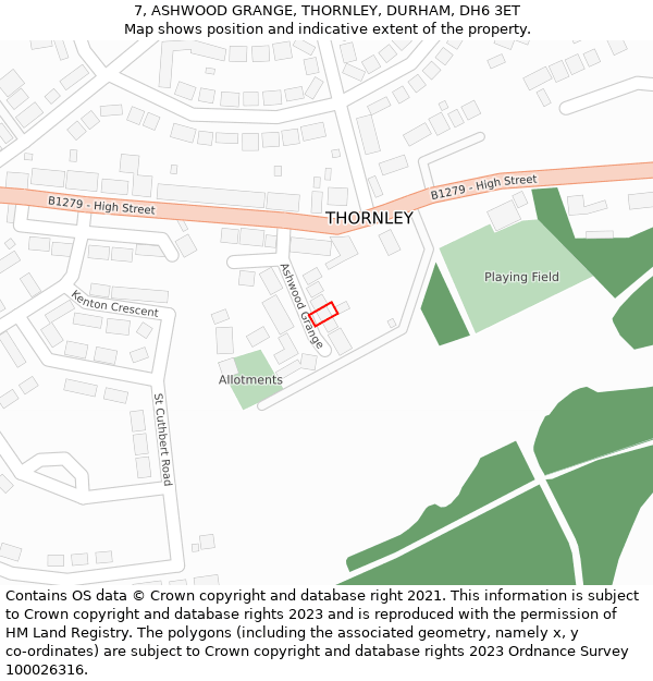 7, ASHWOOD GRANGE, THORNLEY, DURHAM, DH6 3ET: Location map and indicative extent of plot