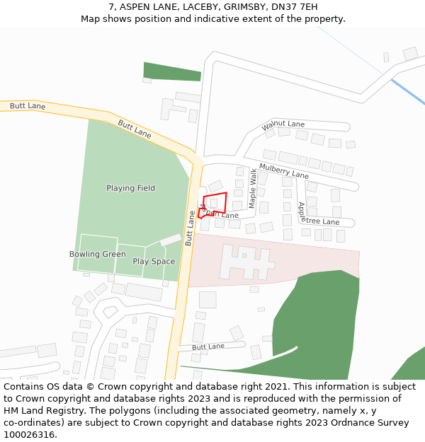 7, ASPEN LANE, LACEBY, GRIMSBY, DN37 7EH: Location map and indicative extent of plot