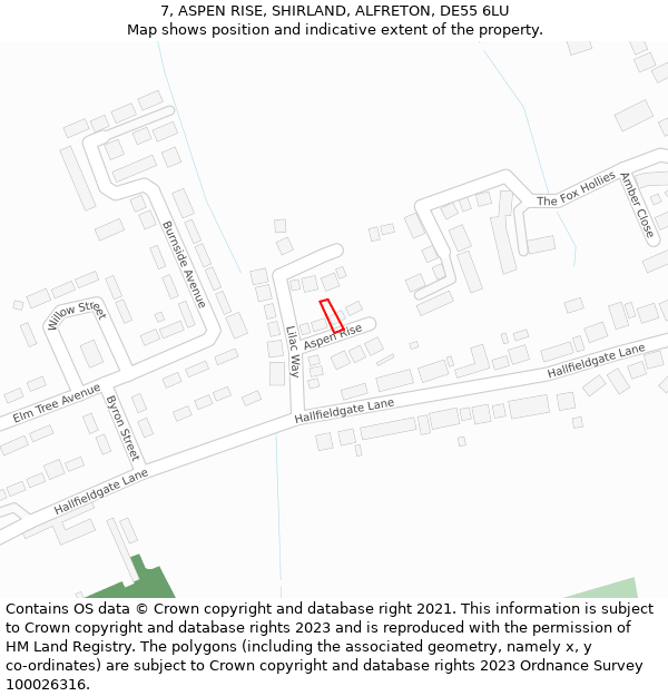 7, ASPEN RISE, SHIRLAND, ALFRETON, DE55 6LU: Location map and indicative extent of plot