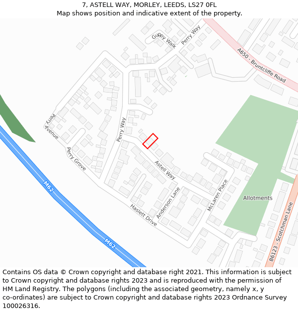 7, ASTELL WAY, MORLEY, LEEDS, LS27 0FL: Location map and indicative extent of plot