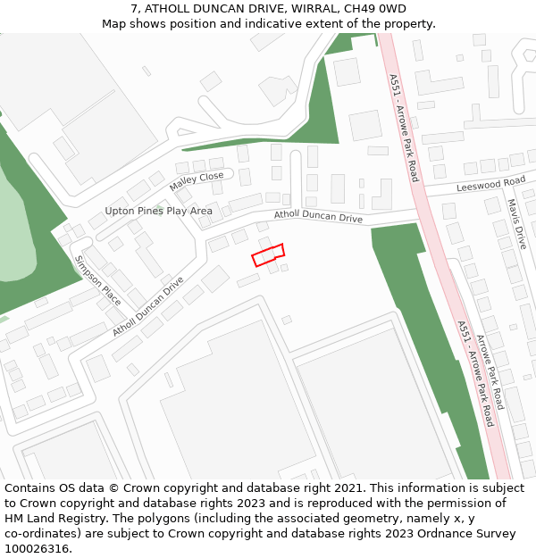 7, ATHOLL DUNCAN DRIVE, WIRRAL, CH49 0WD: Location map and indicative extent of plot